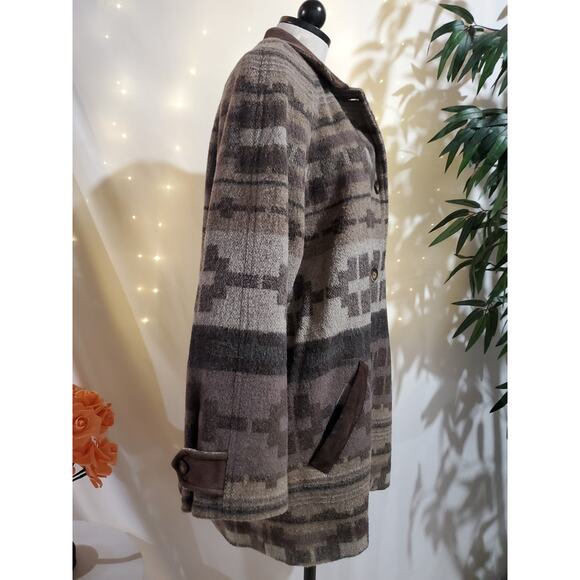 L.L. Bean Vintage Aztec Southwestern Wool Leather Blanket Jacket Womens Size L - Picture 4 of 12